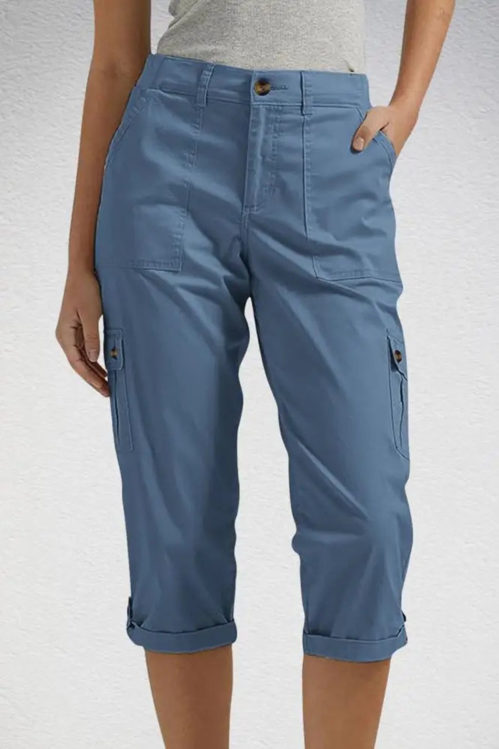Women's Cargo Cropped Trousers | Relaxed Fit with Roll Up Hem View 13