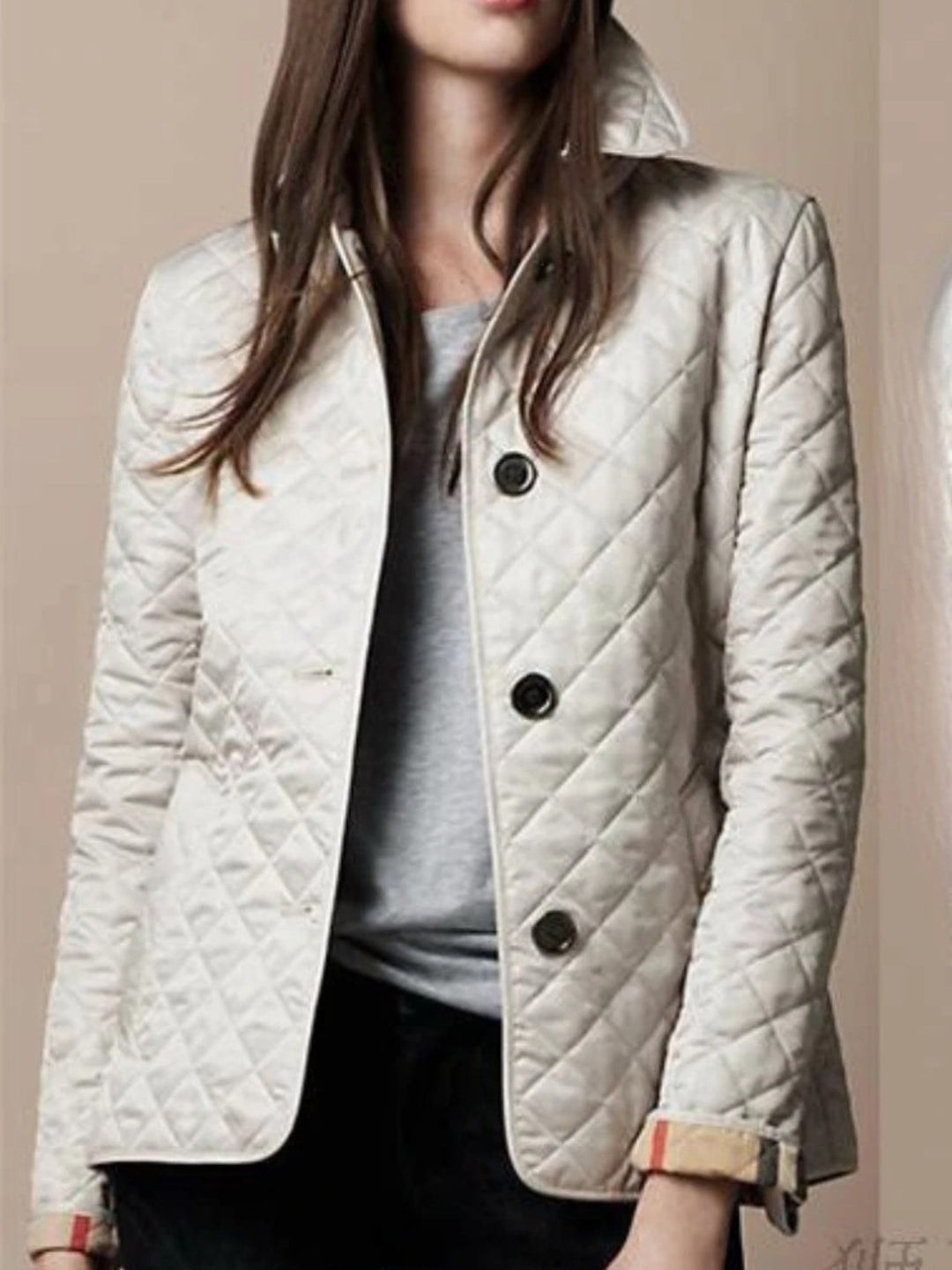 Women's Casual Quilted Jacket | Diamond Pattern with Turned-Down Collar Detail