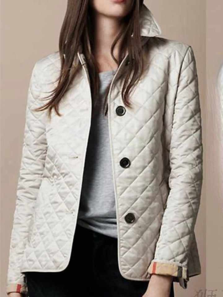 Women's Casual Quilted Jacket | Diamond Pattern with Turned-Down Collar Detail