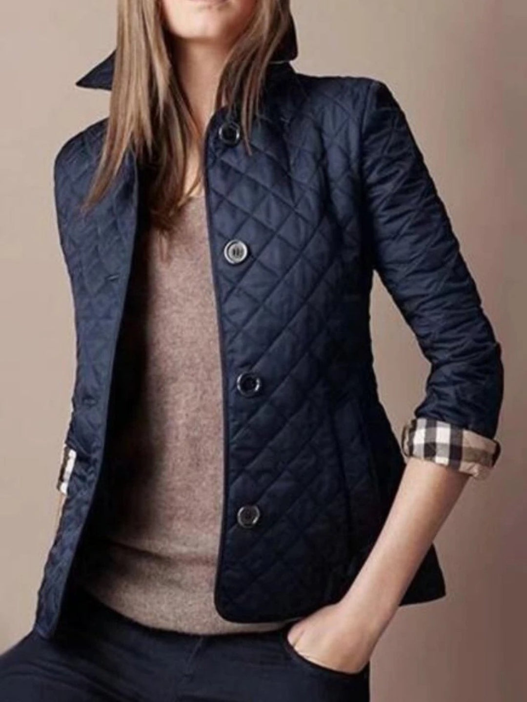 Women's Casual Quilted Jacket | Diamond Pattern with Turned-Down Collar Lifestyle