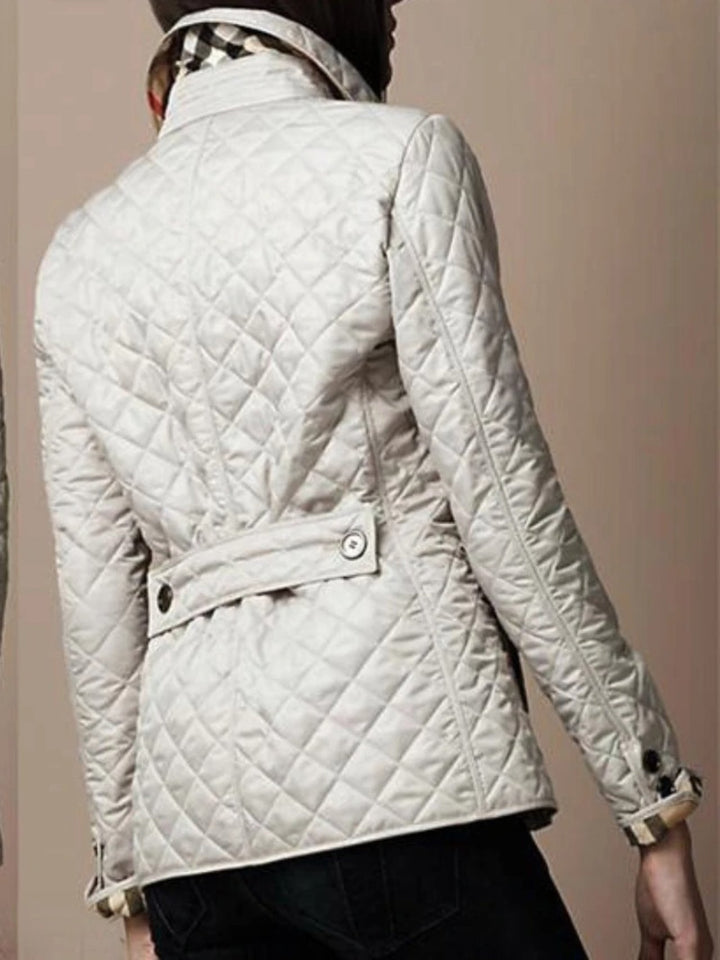 Women's Casual Quilted Jacket | Diamond Pattern with Turned-Down Collar Side