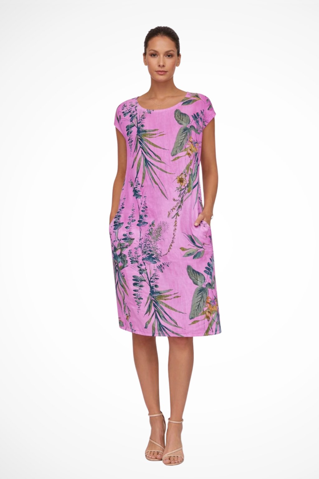 Women's Casual Relaxed Fit Summer Dress | Floral Print Sleeveless Close Up