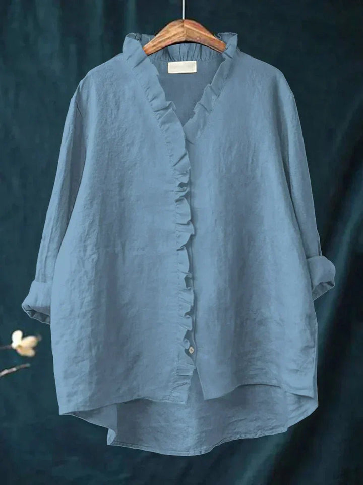 Women's Casual Ruffle V-Neck Blouse | Cotton Linen Loose Fit Back