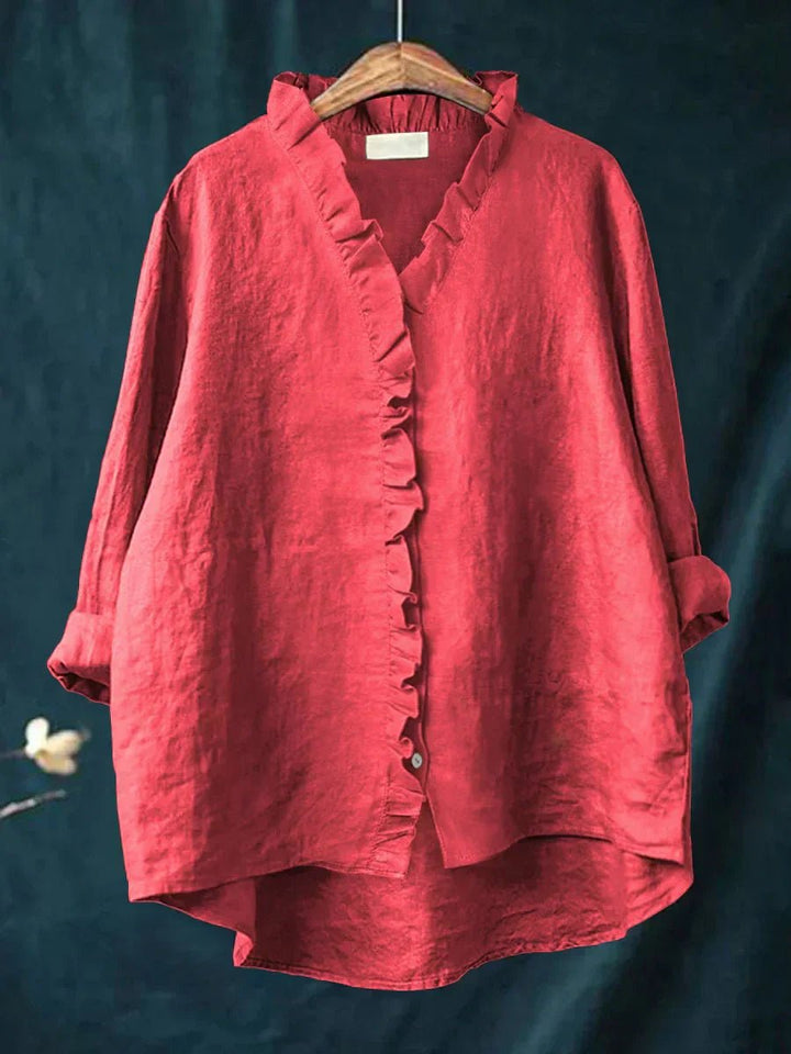 Women's Casual Ruffle V-Neck Blouse | Cotton Linen Loose Fit Hero