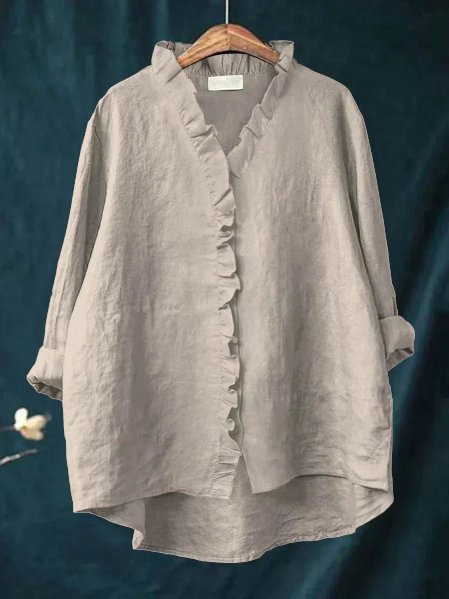 Women's Casual Ruffle V-Neck Blouse | Cotton Linen Loose Fit Lifestyle