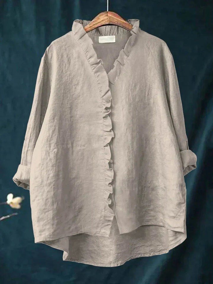 Women's Casual Ruffle V-Neck Blouse | Cotton Linen Loose Fit Lifestyle