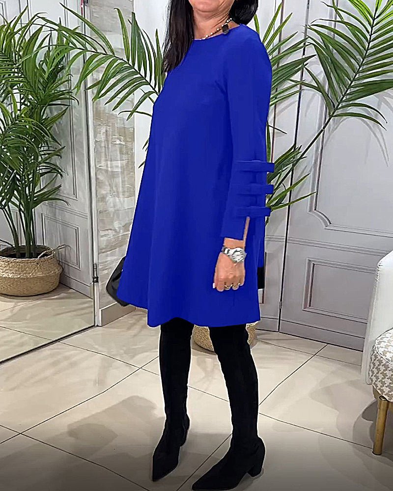 Women's Casual Solid Colour Knee Length Dress | Long Sleeve Bow Cut Out Lifestyle