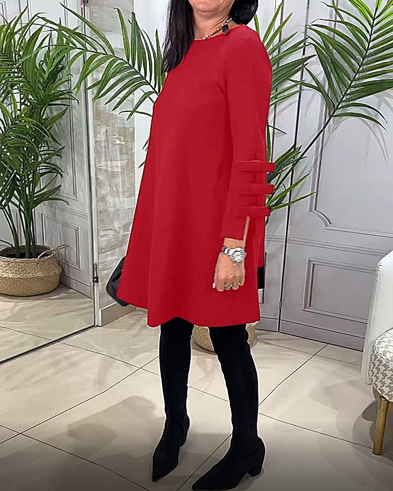 Women's Casual Solid Colour Knee Length Dress | Long Sleeve Bow Cut Out View 11