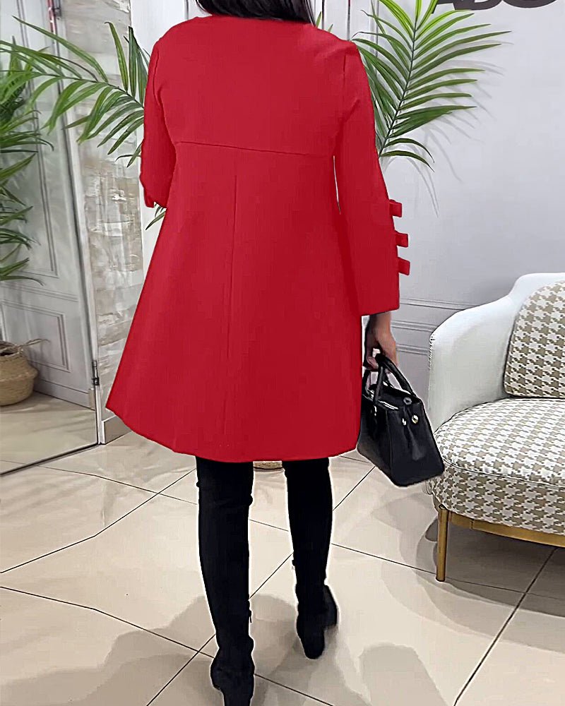 Women's Casual Solid Colour Knee Length Dress | Long Sleeve Bow Cut Out View 12