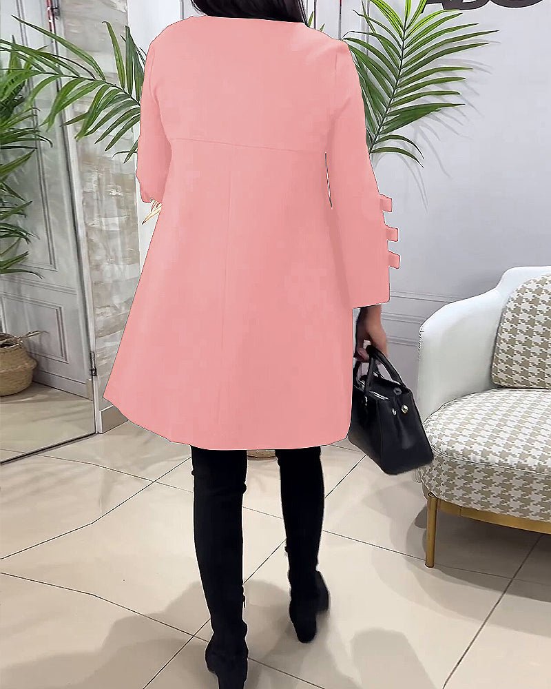 Women's Casual Solid Colour Knee Length Dress | Long Sleeve Bow Cut Out View 14