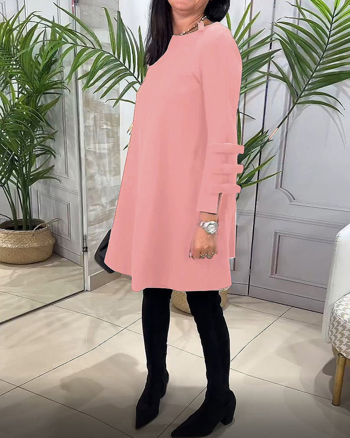 Women's Casual Solid Colour Knee Length Dress | Long Sleeve Bow Cut Out View 15