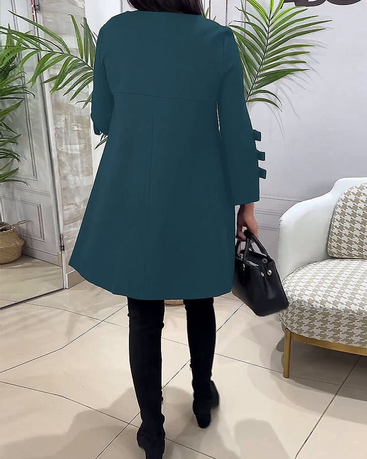 Women's Casual Solid Colour Knee Length Dress | Long Sleeve Bow Cut Out View 17