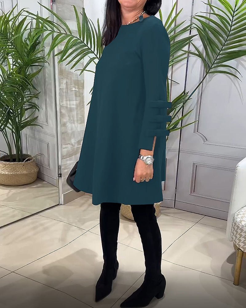 Women's Casual Solid Colour Knee Length Dress | Long Sleeve Bow Cut Out View 18