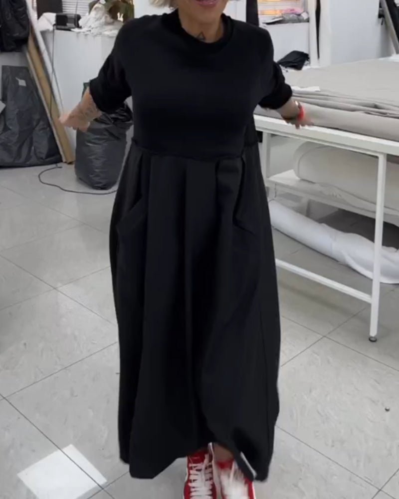Women's Casual Solid Colour Maxi Dress | A-Line with Pocket Back