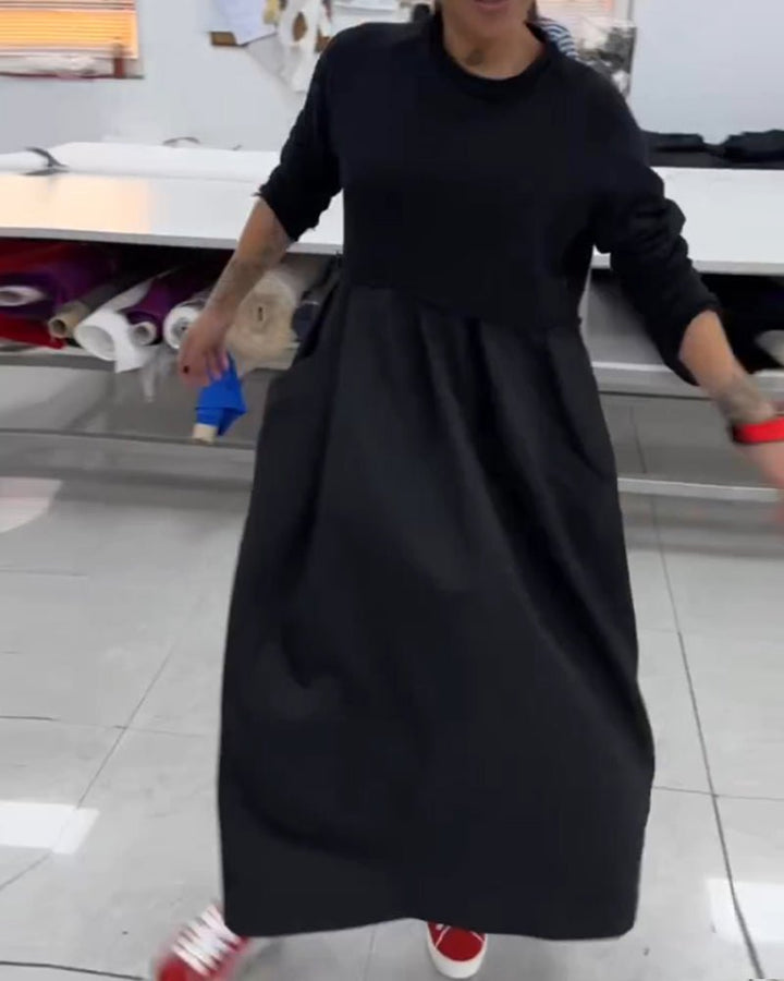 Women's Casual Solid Colour Maxi Dress | A-Line with Pocket Close Up