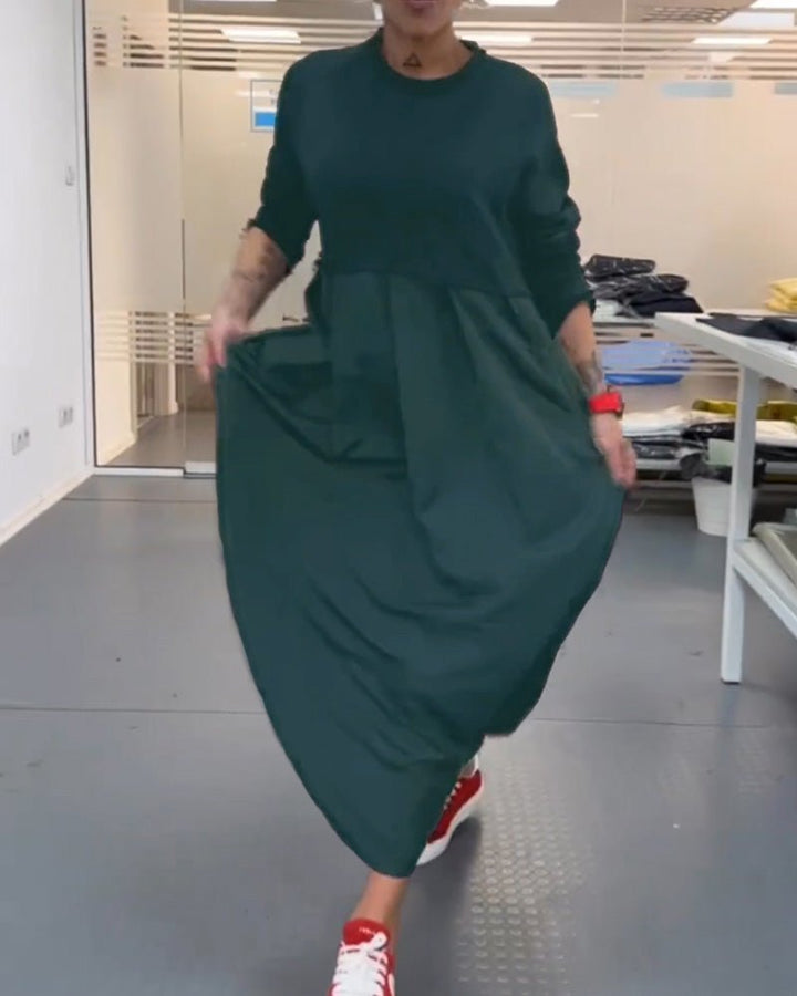 Women's Casual Solid Colour Maxi Dress | A-Line with Pocket Full