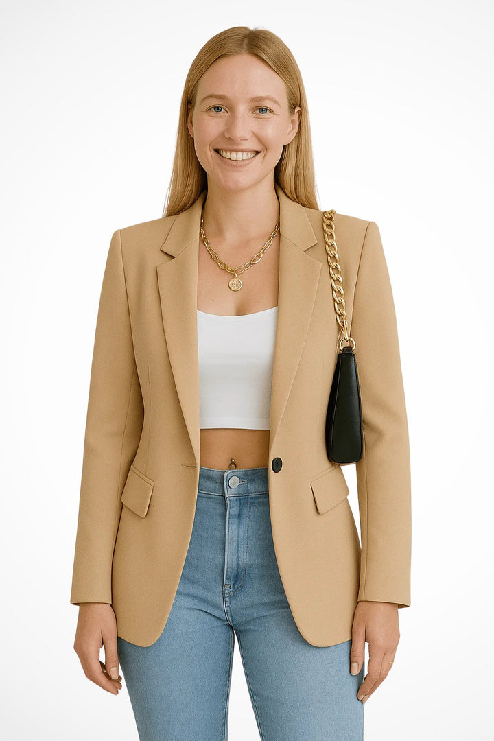 Women's Chic and Elegant Blazer | Single Button Tailored Fit Close Up