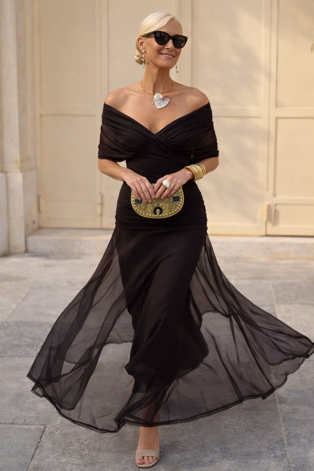 Women's Chiffon Maxi Dress | V-Neck Twist Bodice Fit Alternate