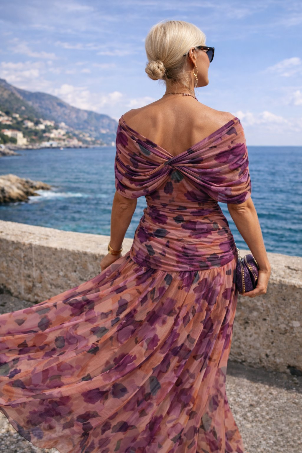 Women's Chiffon Maxi Dress | V-Neck Twist Bodice Fit Full