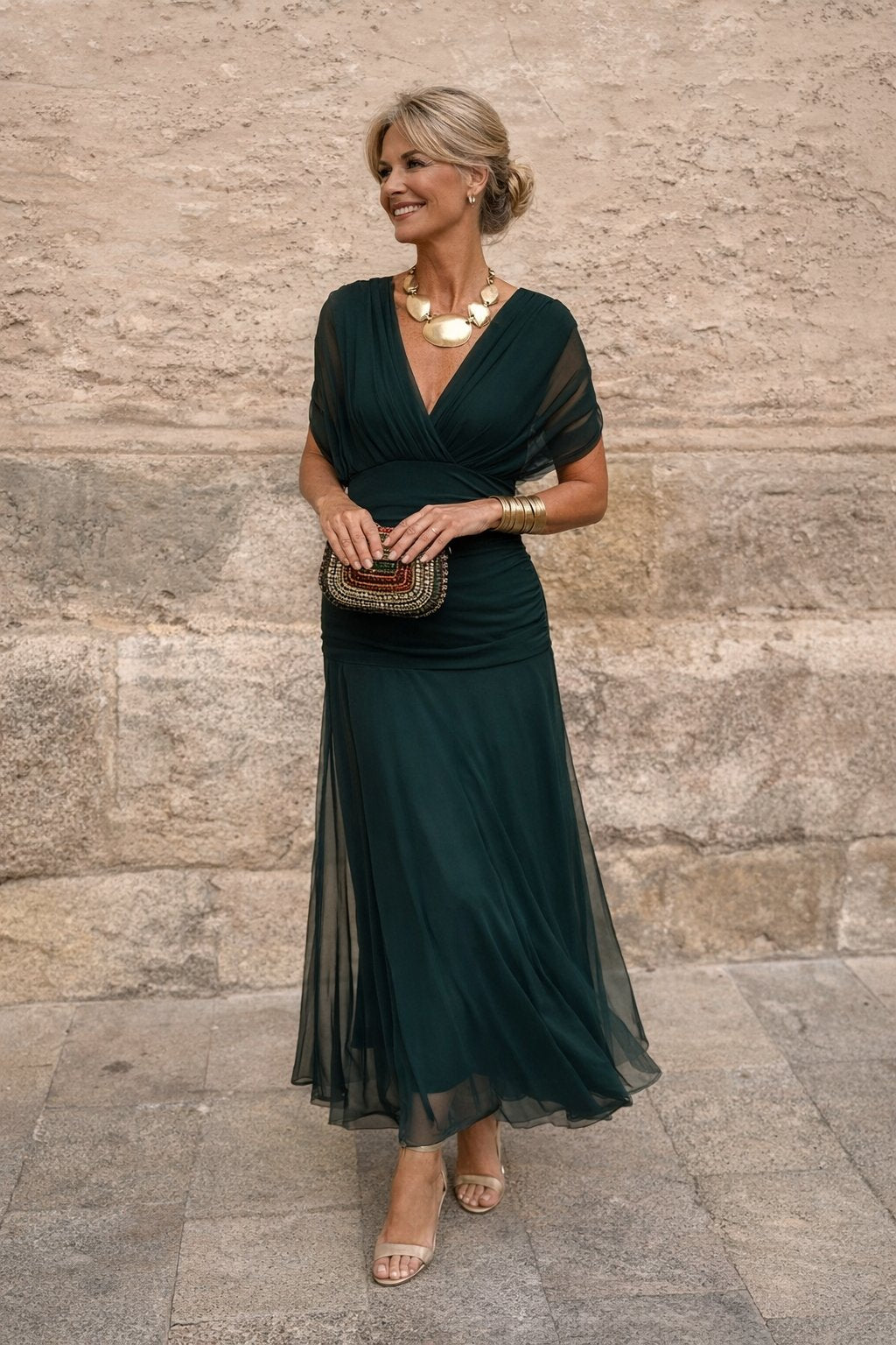 Women's Chiffon Maxi Dress | V-Neck Twist Bodice Fit Hero