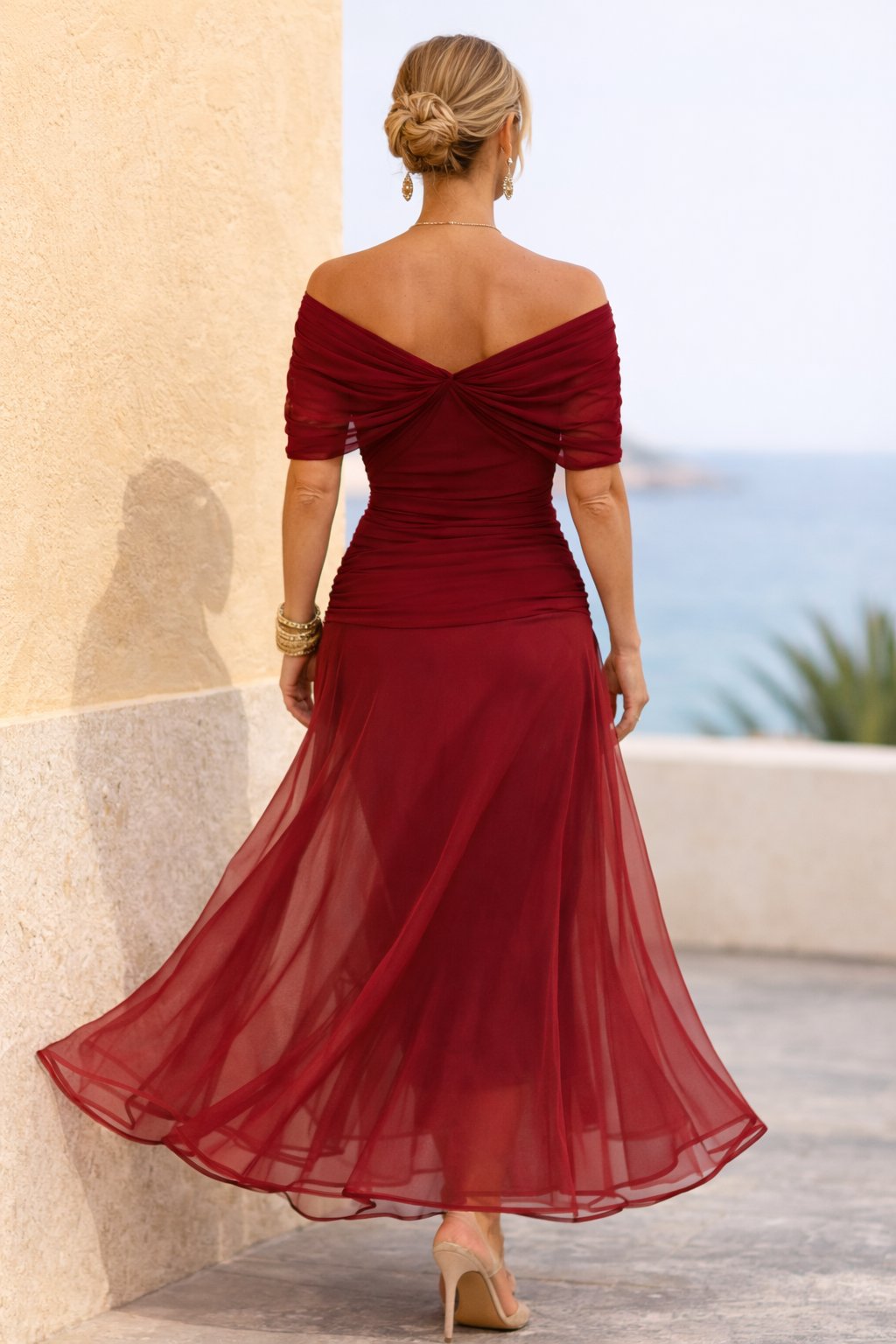 Women's Chiffon Maxi Dress | V-Neck Twist Bodice Fit View 15
