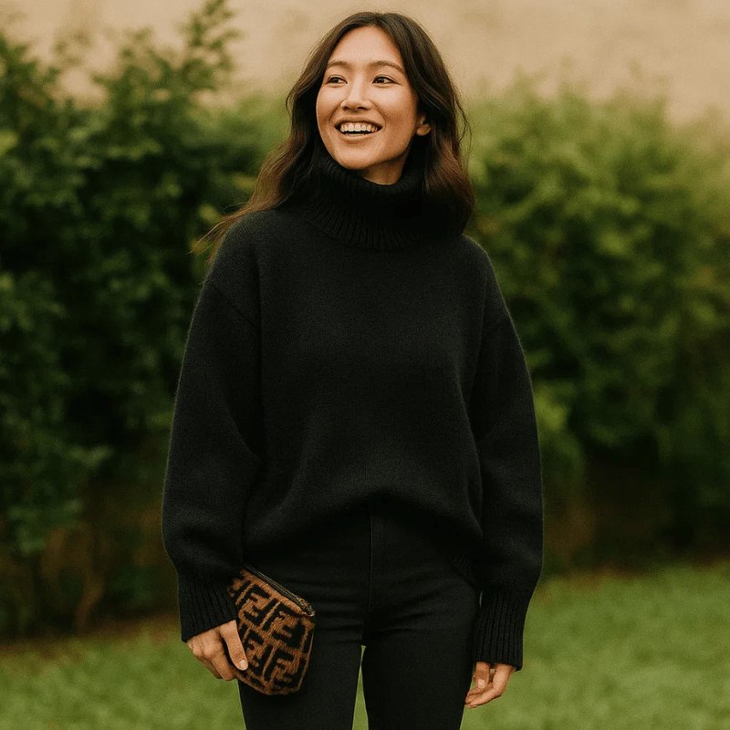 Women's Chunky Roll Neck Sweater | Oversized Relaxed Knit Fit Angle