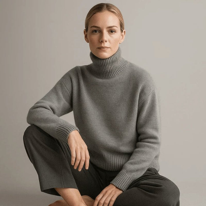 Women's Chunky Roll Neck Sweater | Oversized Relaxed Knit Fit Close Up
