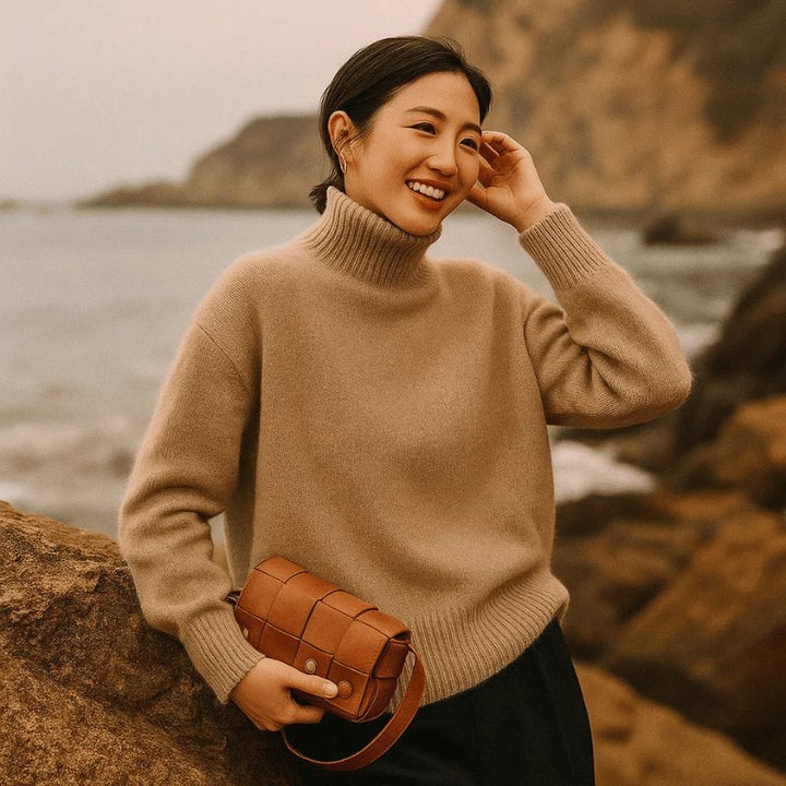Women's Chunky Roll Neck Sweater | Oversized Relaxed Knit Fit Lifestyle