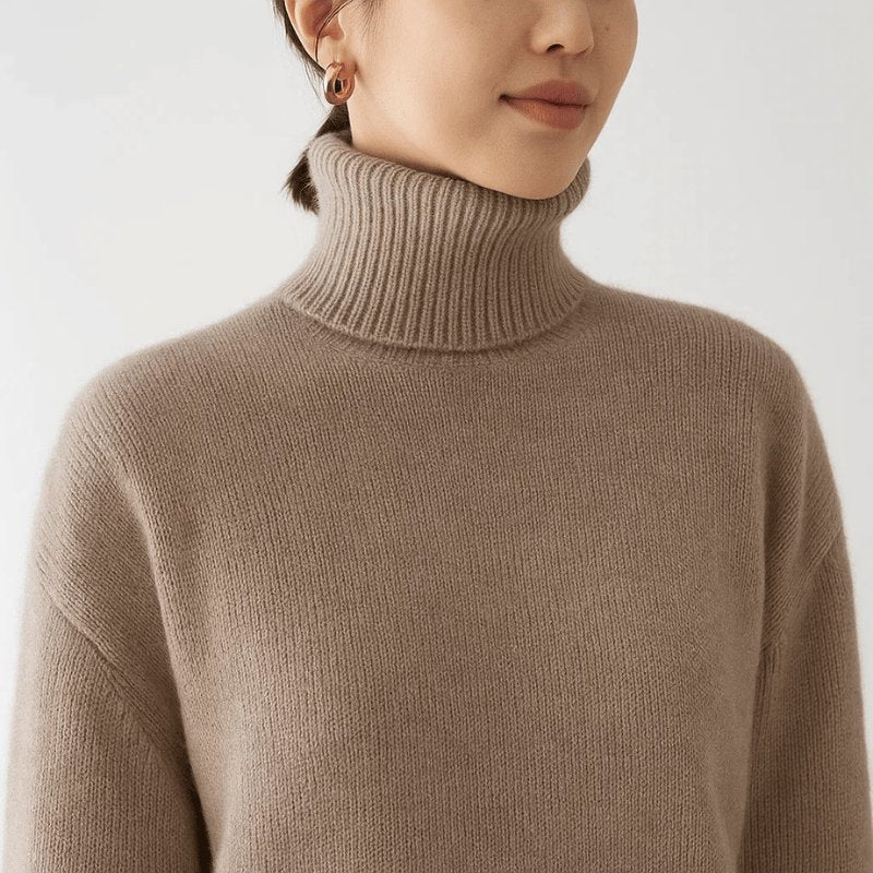 Women's Chunky Roll Neck Sweater | Oversized Relaxed Knit Fit Side