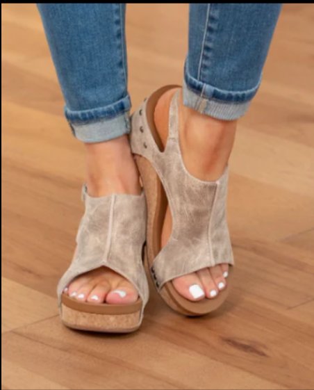 Women's Cork Wedge Slingback Sandals | Open Toe Platform Detail