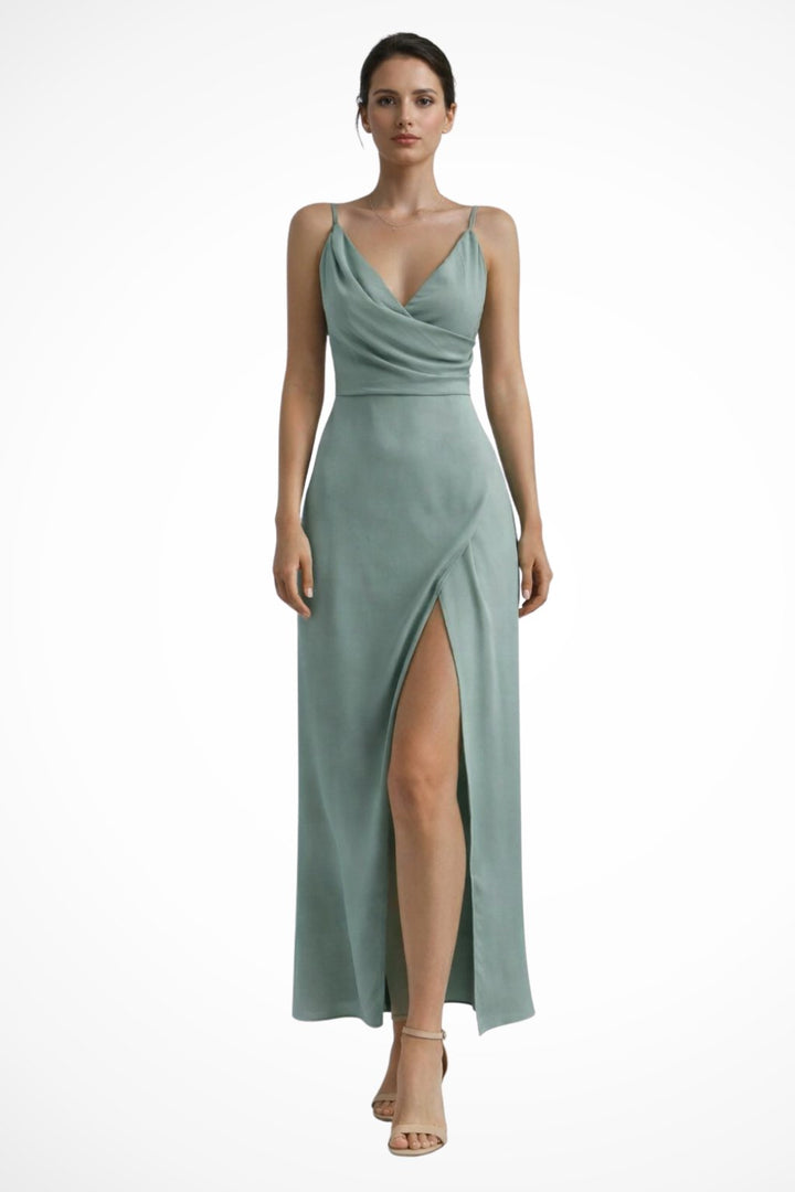 Women's Cowl Neck Slit Wedding Guest Maxi Dress | Draped Bodice Detail