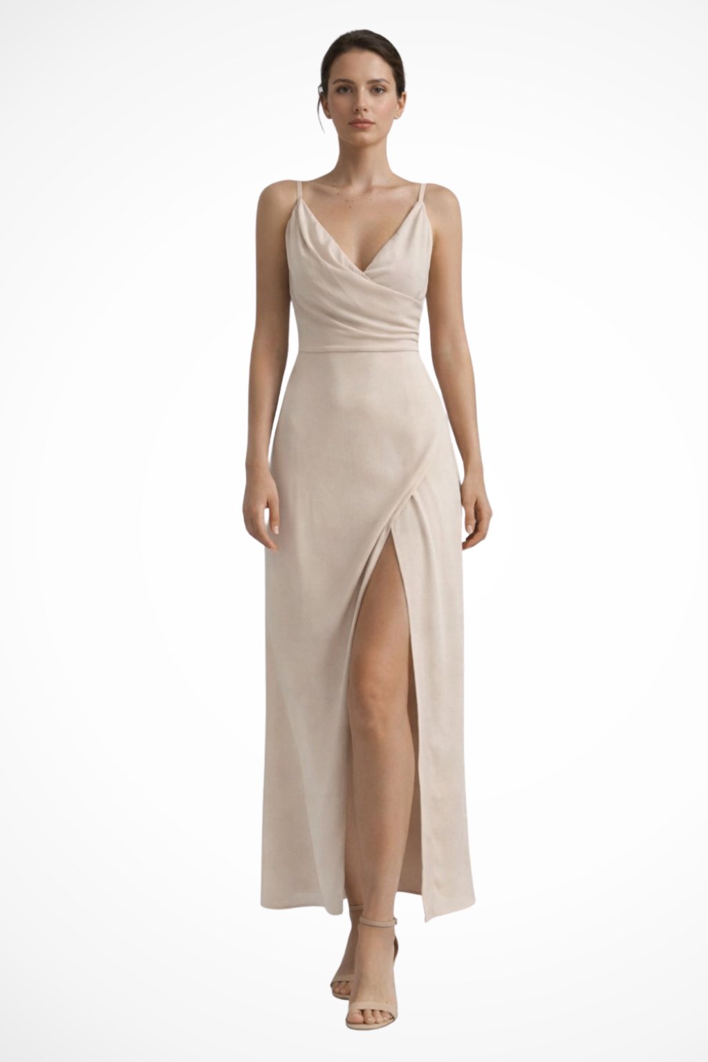 Women's Cowl Neck Slit Wedding Guest Maxi Dress | Draped Bodice Front