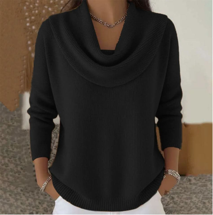 Women's Cowl Neck Soft Sweater | Draped Collar Elegant Fit Detail