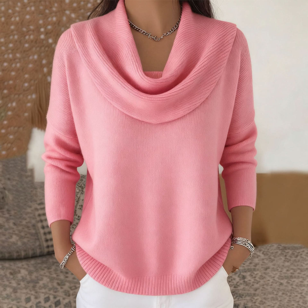 Women's Cowl Neck Soft Sweater | Draped Collar Elegant Fit Front