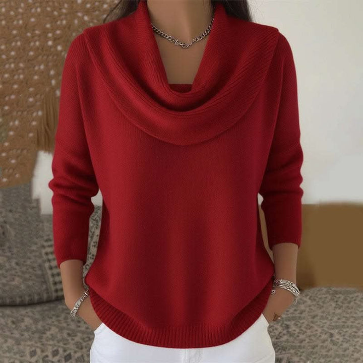 Women's Cowl Neck Soft Sweater | Draped Collar Elegant Fit Hero