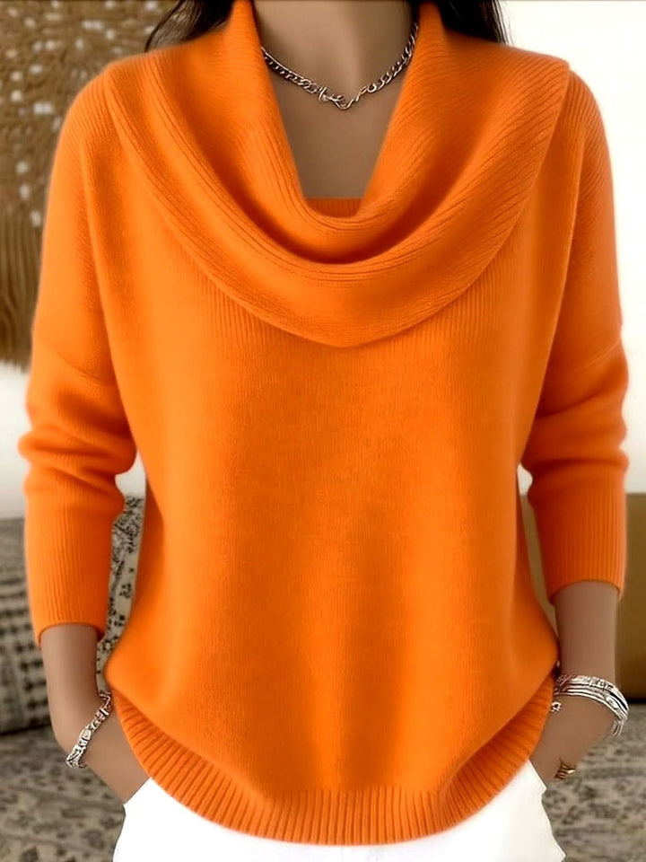 Women's Cowl Neck Soft Sweater | Draped Collar Elegant Fit Lifestyle
