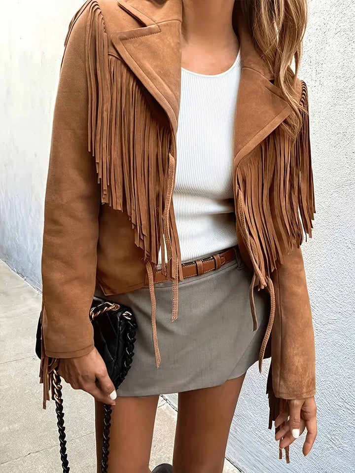 Women's Cropped Fringe Suede Jacket | Boho All-Over Fringe Detail Hero