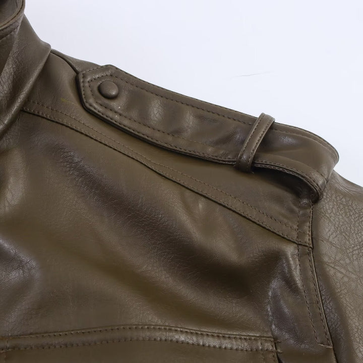 Women's Cropped Leather Bomber Jacket | Faux Leather Ribbed Hem Fit Side