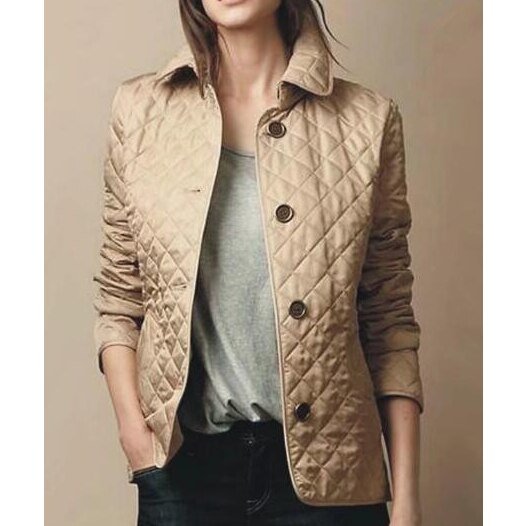Women's Diamond Button Quilted Jacket | Structured Collar Everyday Hero