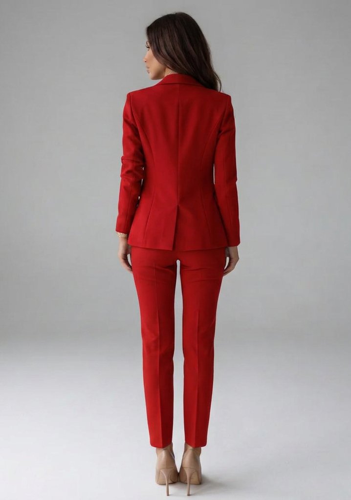Women's Double-Breasted Blazer Set | Gold Button Tailored Trousers Back