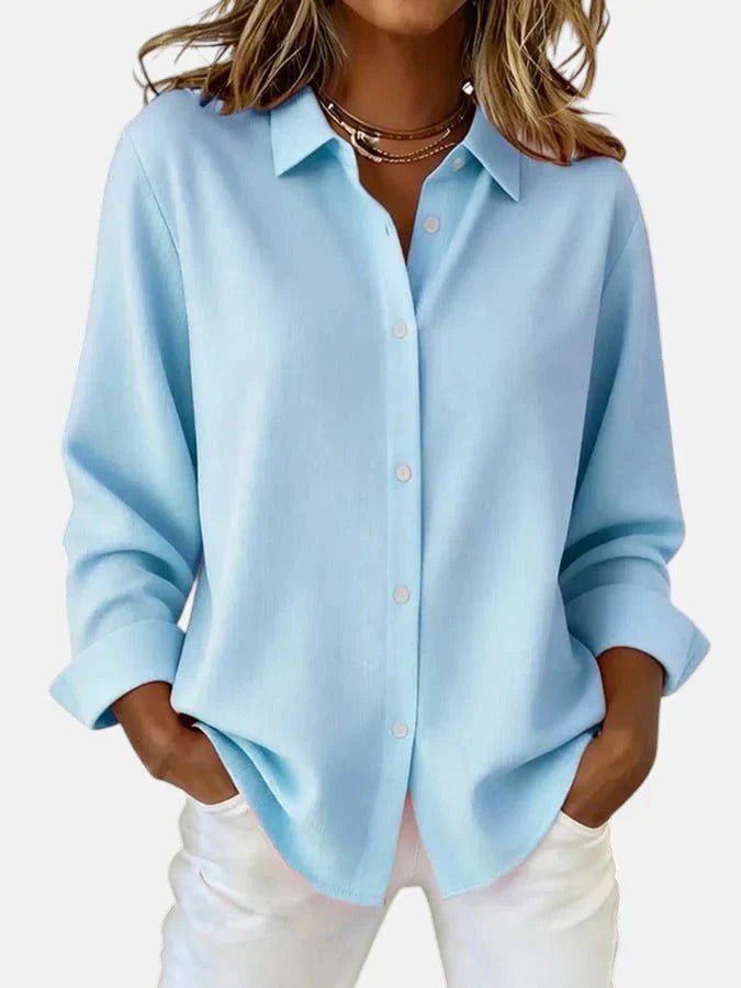 Women's Elegant Button Collar Blouse | Relaxed Everyday Fit Close Up