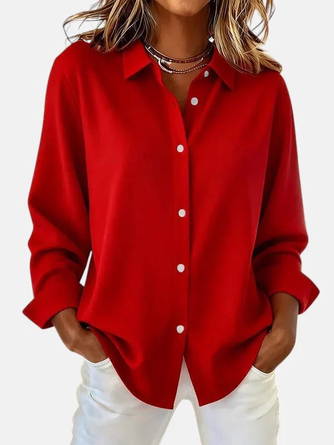 Women's Elegant Button Collar Blouse | Relaxed Everyday Fit Detail