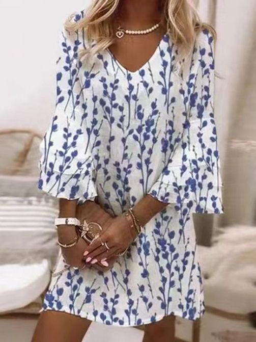 Women's Elegant Flare Sleeve Mini Dress | Marble Print Lifestyle