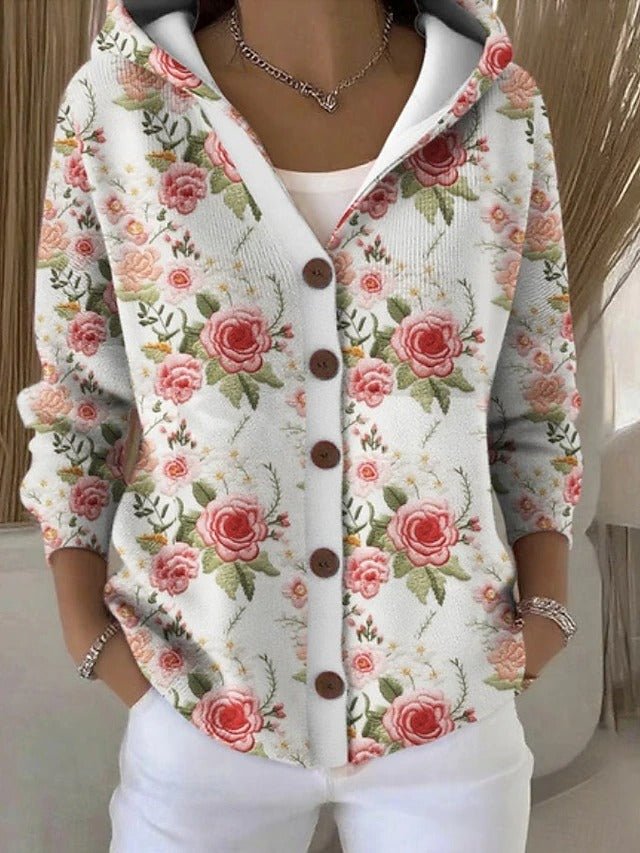 Women's Elegant Hooded Button Jumper | Soft Relaxed Fit Back