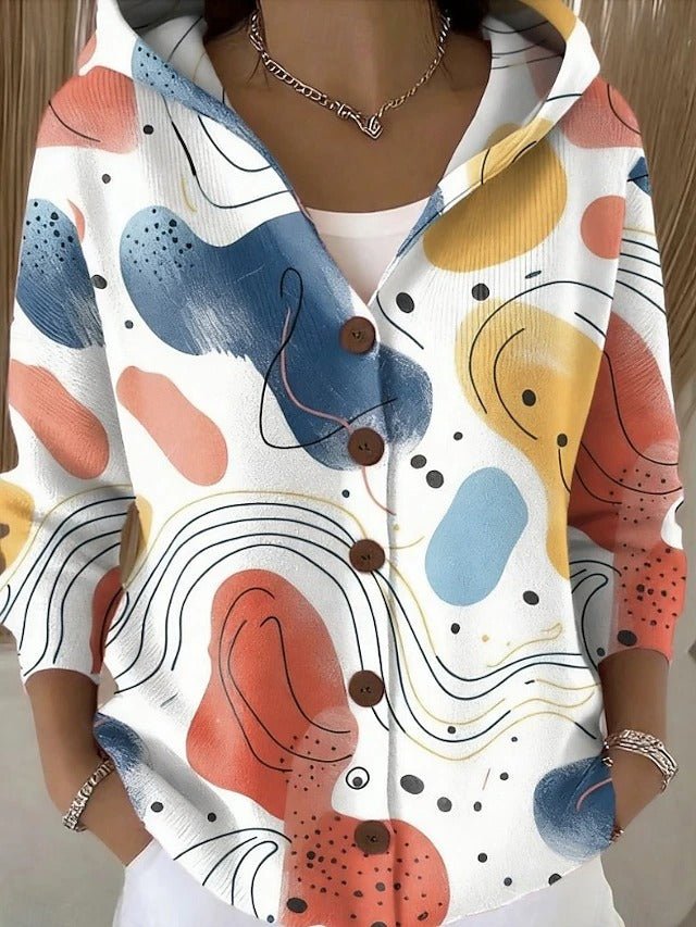 Women's Elegant Hooded Button Jumper | Soft Relaxed Fit Detail