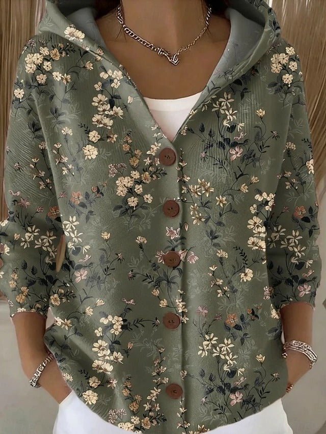 Women's Elegant Hooded Button Jumper | Soft Relaxed Fit Side