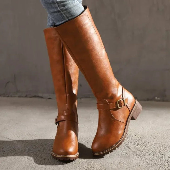 Women's Elegant Leather Boots | Knee-High Riding Zip Side Hero