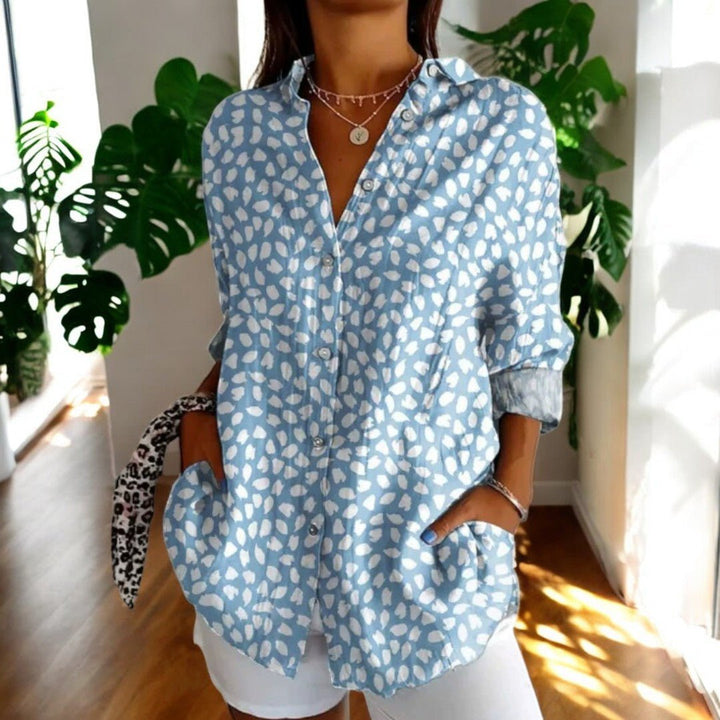 Women's Elegant Vintage Blouse | Hibiscus Print Relaxed Fit Lifestyle