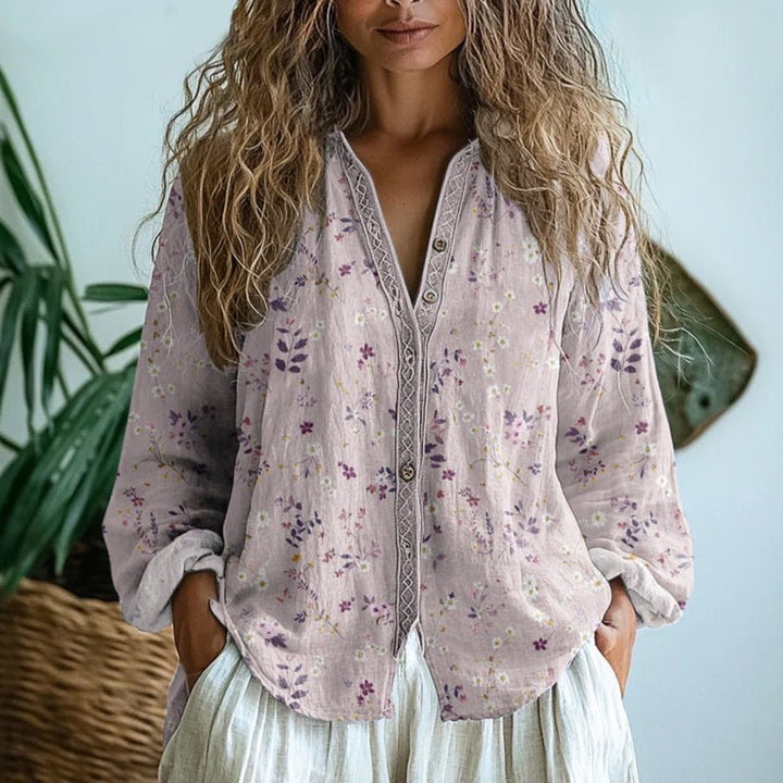 Women's Elegant Vintage Leaf Print Shirt Front