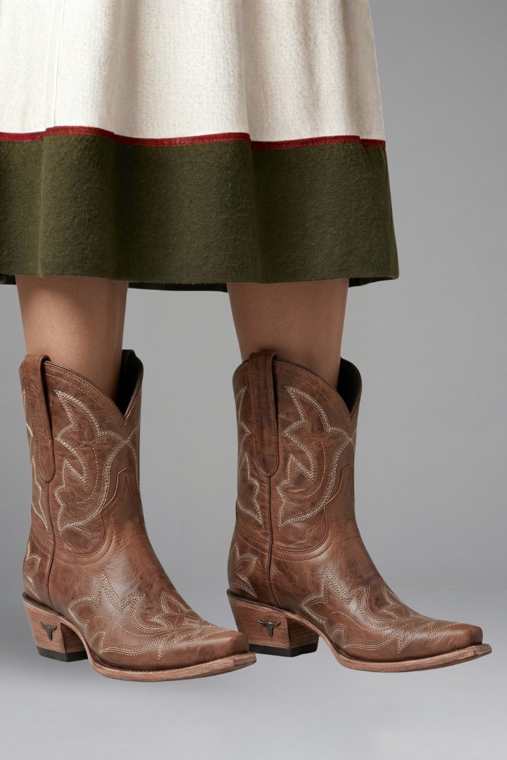 Women's Embroidered Boots | Western Mid-Calf Leather Pull On Close Up